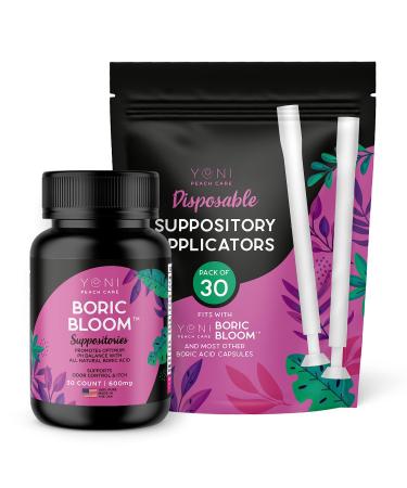 Boric Acid Suppositories and Suppository Applicator Bundle - 30 Suppository / 30 Applicators for Vaginial Vaginosis PH Balance for Women BV Odor Control Feminine Care.