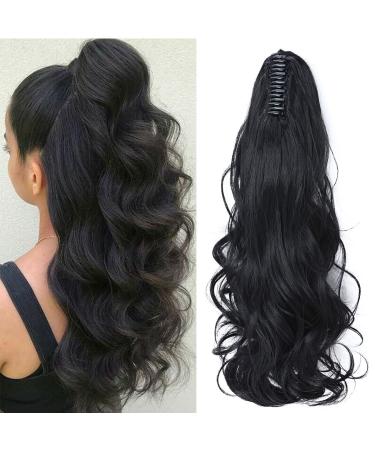 Fashion Ponytail Hair Extension Claw Curly Wavy Straight Clip in ponytail Hairpiece One Piece fake hair Ponytails for Women 18 Curly Dark Black Dark Black 18 inch