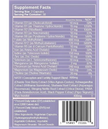 Natifi Fertifi Conception Fertility Prenatal Vitamins for Women - Regulate Cycles, Balance Hormones, Aid Ovulation - 60 Caps with Folic Acid, Myo Inositol, Vitex - Promotes Healthy Pregnancy - Buy Online on GoSupps.com