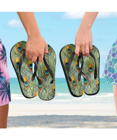 Mnsruu Peacock Feather Flip Flops | Blue Green XXL for Men & Women | Ideal for Home Hotel Spa & Travel - Buy Online on GoSupps.com