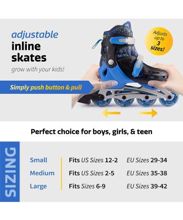New Bounce Adjustable Inline Skates for Kids - Blue Small | 4 Wheel Blades Roller Skates for Boys, Girls, Teens & Young Adults | Outdoor Rollerskates for Beginners & Advanced - Buy Online on GoSupps.com