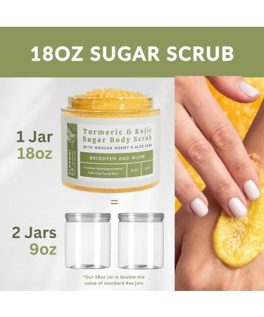 Kojic Acid Turmeric & Manuka Honey Sugar Scrub Dark Spots & Brightening - Moisturize and Exfoliate - Body Hands Foot Thighs Armpits Bikini Area - Even Skin Complexion - Made in USA - 18 oz Jar - Buy Online on GoSupps.com
