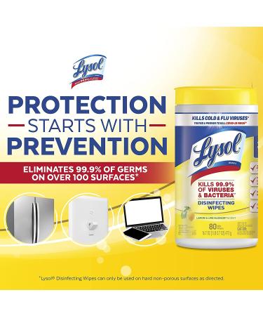 Lysol Disinfectant Wipes, Lemon Lime Scent, 80 Count - Pack of 2 | Antibacterial Cleaning for Multi-Surface Disinfection - Buy Online on GoSupps.com