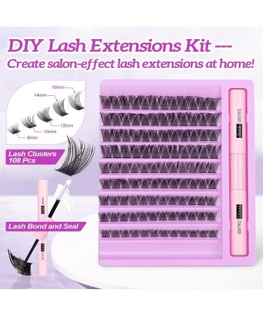 Newcally DIY Eyelash Extensions Kit Cluster Lashes 108 Pcs C D Curl Individual Lashes Natural Strips 8-16mm - Home Lash Extension Kit - Buy Online on GoSupps.com