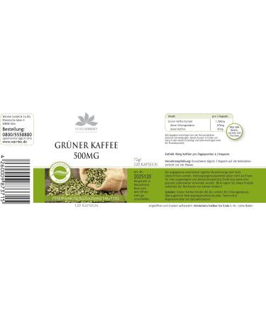 Buy Green Coffee Extract 500mg - 45% Chlorogenic Acid - 120 Vegan Capsules | Herbadirekt - German Pharmacy Quality - Buy Online on GoSupps.com