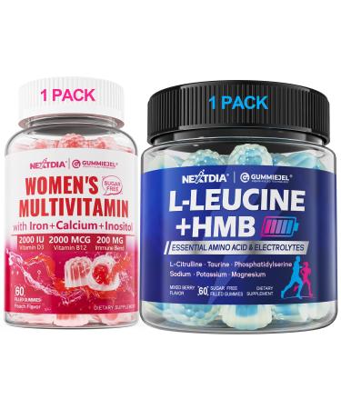 Nextdia Bundle: Methylated Multivitamin for Women Gummies 1 Pack & Hmb and L-Leucine Gummies + Electrolyte for Men & Women 1 Pack