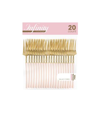 PlasticPro 20 Count Gold and Pink Plastic Salad Forks Premium Quality Heavy Duty Disposable Elegant Silverware Two Tone Salad Forks for Party Gold & Pink Salad Forks