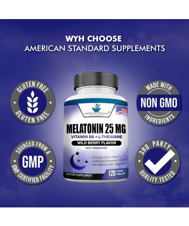 Melatonin 25mg Per One Tablet 120 Chewable Tablet with L-Theanine & Vitamin B-6 Supports Healthy Sleep Cycle Promotes Calming & Restful Sleep Vegan NON GMO Made In USA 120 Count (Pack of 1) - Buy Online on GoSupps.com