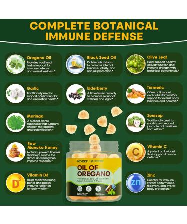Oregano Oil with Black Seed Oil Filled Gummies 12 IN 1 Oil Of Oregano Supplement for Immune & Digestive w/ High Carvacrol & Thymoquinone Olive Leaf Aceite de Or gano C psulas Replacement 60 Counts - Buy Online on GoSupps.com