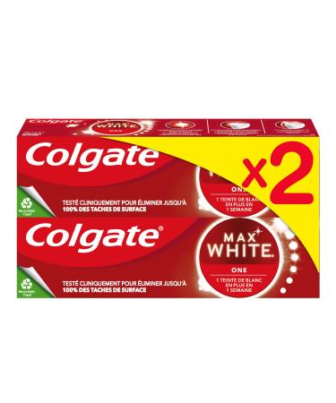COLGATE - Max White One Toothpaste - Clinically Tested to Remove Up to 100% of Surface Stains - Pack of 2 x 75 ml