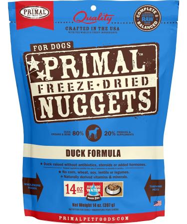 Primal Pet Foods Raw Dog Food Nuggets Complete & Balanced Meal Use as Topper or Treat - Premium - Healthy - Grain Free -  High Protein Raw Dog Food, 14 oz - Duck Flavor