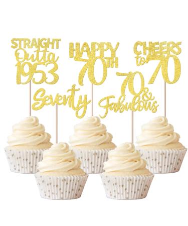 Rsstarxi 30 Pack Gold Glitter 70th r Birthday Cupcake Toppers Straight Outta 1953 Cupcake Picks Seventy Cheers to 70 Cupcake Topper for Happy 70th Birthday Wedding Anniversary Party Cake Decorations Design 1 Gold 70th