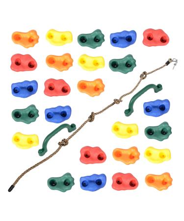 Milliard DIY Rock Climbing Holds Set with 8 Foot Knotted Rope (25 Pc. Kit) Kids Indoor and Outdoor Play Set Use, Includes Mounting Screws, Handles and Hooks.