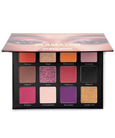 Glamazon Eyeshadow Palette Rebel Rose 12 Shades Versatile Eye Makeup Set for Stunning Day-to-Night Looks Red Tones
