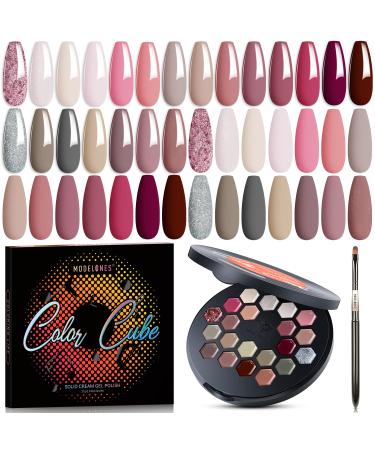 Modelones Gel Nail Polish Set  21 Colors Neutral Nude Pink Solid Gel Polish Brown Gray Red Glitter Pudding Gel Upgraded Cr me Manicure Palette Soak Off Nail Art Kit DIY Salon Mothers Day Gift  W/Brush A1a-Fall In Love 0....