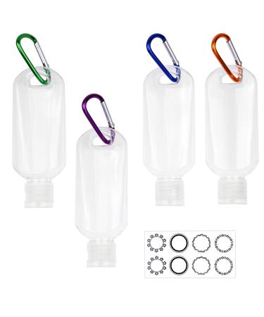 Kare & Kind Clear Portable travel bottles - 4x empty bottles with a hinged lid 4x carabiners 1x sticker label leaves - up to 50 ml - for hand -disinfectant disinfection alcohol - Buy Online on GoSupps.com