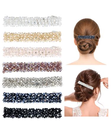 Dizila 7 Pack Decorative Korean Sparkly Crystal Hair Barrettes Rhinestone Gems French Barrettes Hair Clips Hairpins Accessories for Women Girls