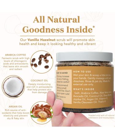 Bare Botanics Vanilla Hazelnut Coffee Body Scrub 24oz | All Natural Vegan Exfoliator | Cruelty-Free Skin Moisturizer with Wooden Spoon | Made in Madison WI - Buy Online on GoSupps.com