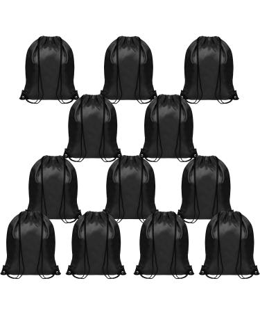Belle vous bags with cord strain bag backpack fabric bag black (12 -pack) - 42 x 35cm - gym bag black for storage travel and swimming - unisex bag fabric for adults and children