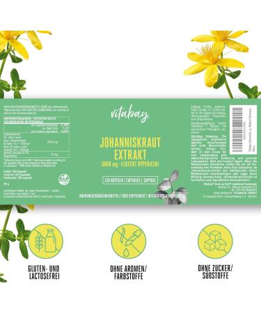 Vitabay St. John's Wort Extract 5000 mg - 120 Vegan Capsules | High Dose Hypericin | Made in Germany | Natural Mood Support - Buy Online on GoSupps.com