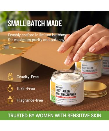 PROJECT 701 Beef Tallow Face Moisturizer - Grass Fed Tallow & Honey Balm with Liposomal Hyaluronic Acid in Glass Jar - Natural Anti Aging Day & Night Cream for Dry Sensitive Skin - 2.25 oz - Buy Online on GoSupps.com