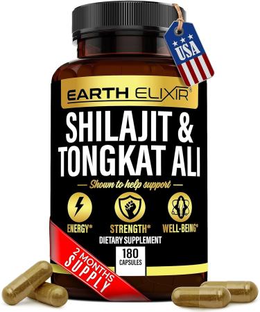 Earth Elixir Shilajit 1000mg & Tongkat Ali 400mg (180 Capsules) Made in USA-Shilajit Supplement (20% Fulvic Acid) Shilajit Pure Himalayan Organic & Tongkat Ali for Men More Potent Than Shilajit Resin