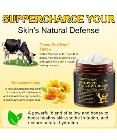 WHLH & WELL-BEING Beef Tallow for Skin Beef Tallow and Honey Balm Moisturizer for Face & Body Skin Care(1Pack) 119g 4.19 Fl Oz (Pack of 1) - Buy Online on GoSupps.com