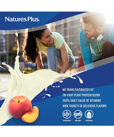 NaturesPlus SPIRU-TEIN Peaches & Cream Shake - 2.2 lbs Plant-Based Meal Replacement with Spirulina Protein, Vitamins & Minerals - Vegetarian, Gluten-Free - 30 Servings - Buy Online on GoSupps.com