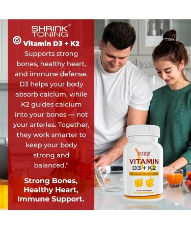 shrink Toning Vitamin D3 + K2 Supplement 125 mcg Vitamin D & 100 mcg K Immune & Bone Support Non-GMO Gluten-Free 60 Capsules - Buy Online on GoSupps.com