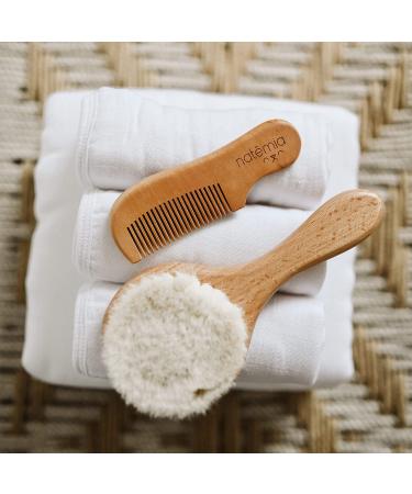 Natemia Wooden Baby Hair Brush Set for Newborns & Toddlers - Natural Soft Bristles - Ideal for Cradle Cap - Perfect Baby Registry Gift Set of 3 - Buy Online on GoSupps.com
