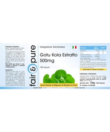 Fair & Pure Gotu Kola Capsules 500mg - Vegan - 180 Capsules - Zinc & Vitamin C - Pure Gotu Kola Extract - Buy Online on GoSupps.com