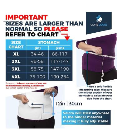 QORE LOGIQ Plus Size Abdominal Binder for Men and Women - Post Surgery Compression Garment - Adjustable 2XL White - Buy Online on GoSupps.com