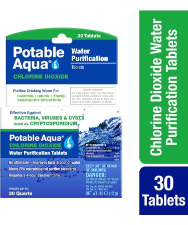 Potable Aqua Chlorine Dioxide Water Purification Tablets - 30 Ct & Water Purification Tablets with PA Plus - 2x50 Ct Bottles - Buy Online on GoSupps.com