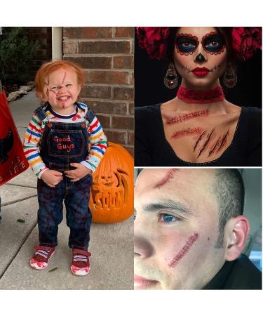 Halloween Scar Temporary Tattoos - Bezall 10 Sheets Realistic Fake Wound Stitch Tattoo Sticker for Zombie Makeup Pranks - Buy Online on GoSupps.com