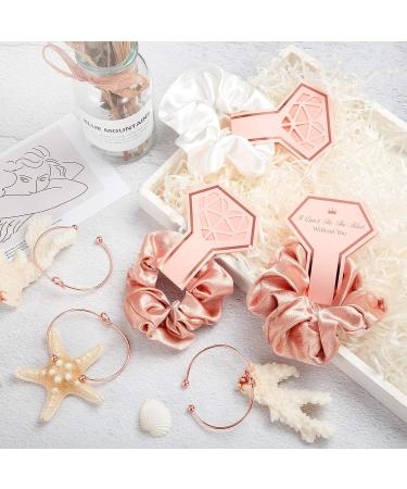 8-Piece Satin Hair Scrunchies & Bridesmaid Bracelets Set - Rose Gold & White | Bridal Shower and Bachelorette Party Accessories - Buy Online on GoSupps.com