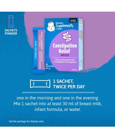 Gerber Supplements for Baby Constipation Relief (GOS FOS) 0-3 Years For Constipation & Irregularity No Additives Colours Flavours or Artificial Sweetener Sachets - Buy Online on GoSupps.com