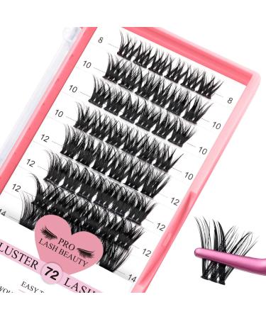 Cluster Lashes 72 Pcs Lash Clusters DIY Eyelash Extension Individual Lashes C-8-16mix Thin Band Easy to Apply at home Lashes (Adore C-8-16mix)