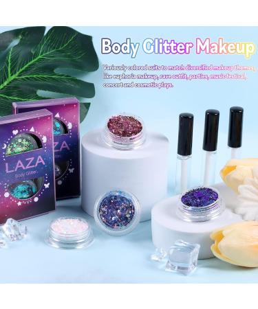 Laza Body Glitter - 2 Jars Iridescent Sequins & Glitter Glue for Eyeshadow Face Paint & Festival Looks | Colorful Purple Hair Accessories & Party Costumes - Buy Online on GoSupps.com