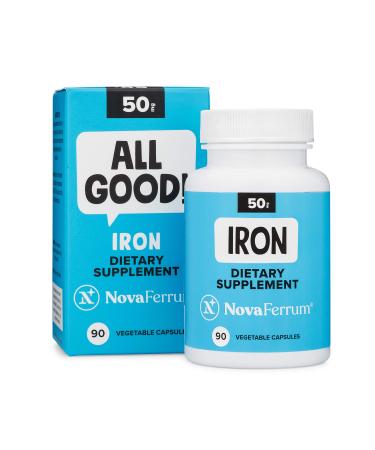 NovaFerrum All Good | Iron Supplement for Adults | 50mg of Iron Per Capsule | Supplement for Iron Deficiency in Men & Women | Vegan Verified | Gluten Free Certified | Sugar Free | 90 Count