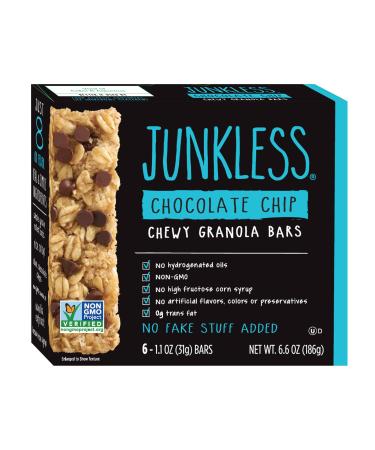 Junkless Chewy Granola Bar Non-GMO, low sugar, great tasting (Chocolate Chip, 1.1 Ounce (Pack of 6)) Chocolate Chip 6 Count (Pack of 1)