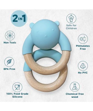Generic Teething Toy for Babies 6-12 Months - Beech Wood Baby Teether Ring - Silicone Teether for Boys and Girls 4 Months and Up - Buy Online on GoSupps.com