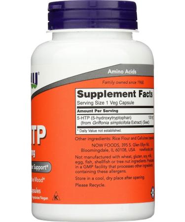 Now Foods 5-HTP 100mg - 120 Veg Capsules | Natural Mood Support | Buy Online Internationally - Buy Online on GoSupps.com