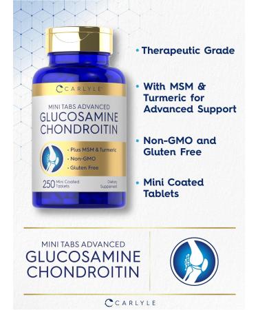 Carlyle Glucosamine Chondroitin MSM | 250 Mini Tablets | Advanced Formula with Turmeric | Non-GMO Gluten Free - Buy Online on GoSupps.com