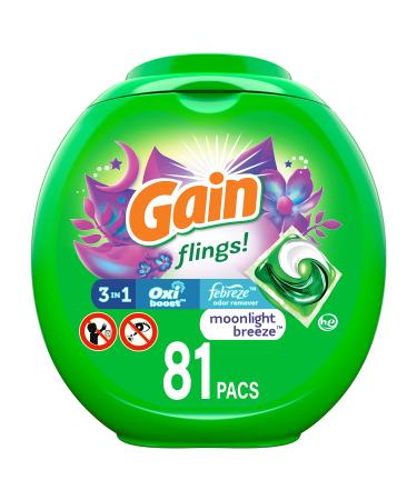 Gain Flings Laundry Detergent Soap Pods, High Efficiency (HE), Moonlight Breeze Scent, 81 Count - Packaging May Vary Laundry Detergent Flings, 81 count