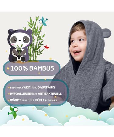 Fuchs Panda Kids Bathing Poncho - Extra Warm Soft & Cozy 100% Bamboo Towel Poncho for Baby & Children | Ideal Gift Packaging (Blue-Gray) - Buy Online on GoSupps.com