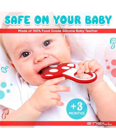 Sensory Mushroom Teething Toy for Teething Relief and Visual Exploration - Easy-to-Grasp Kawaii Baby Teether in Red with Dots - Buy Online on GoSupps.com