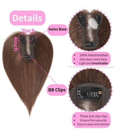 Medium Auburn Brown Human Hair Crown Topper - Swiss Base Hair Extension for Thinning Hair, Gray Coverage - 10inch 6 - Buy Online on GoSupps.com