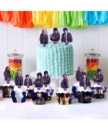 Wednesday Addams Decorations Cakes 48 PCS Wednesday Decorations Topper Wednesday Addams Cake Toppers Cupcakes Dessert Decoration Wrappers Toppers for Kids Party (A) - Buy Online on GoSupps.com