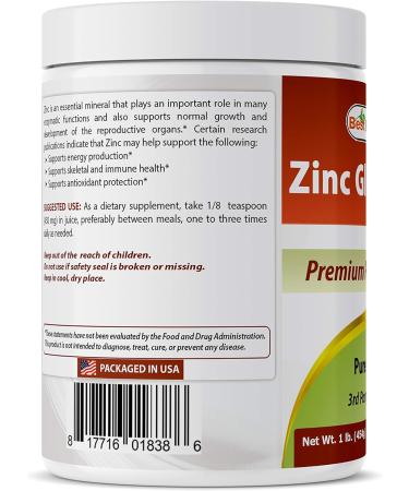 Best Naturals Zinc Gluconate Pure Powder - 1 lb | High-Quality Supplement - Buy Online on GoSupps.com