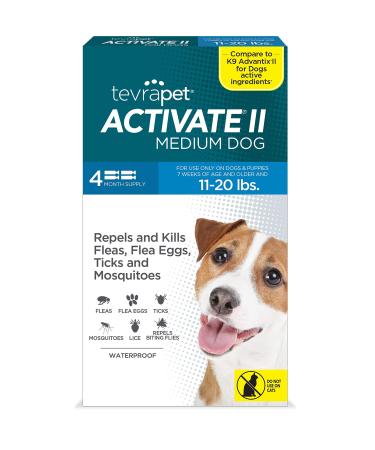 TevraPet Activate II Flea and Tick Prevention for Dogs | Medium Dogs 11-20 lbs | 4 Monthly Doses | Fast Acting Treatment | Long Lasting Flea & Tick Control for Dogs | Veterinarian Recommend